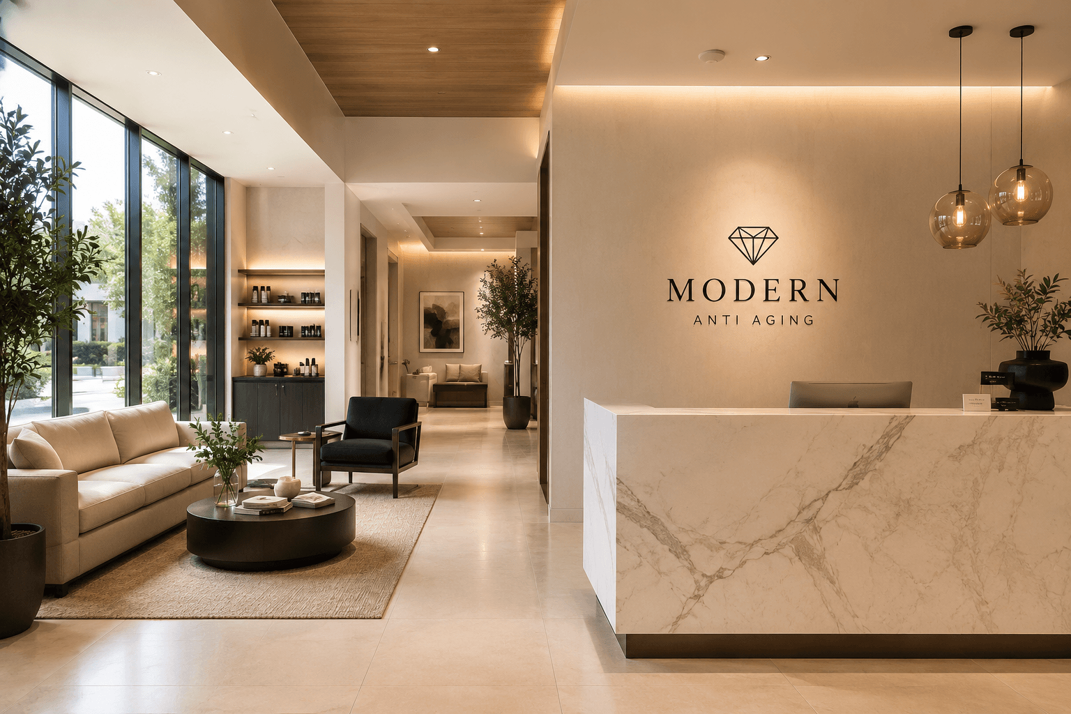 Modern Anti Aging clinic reception and waiting area
