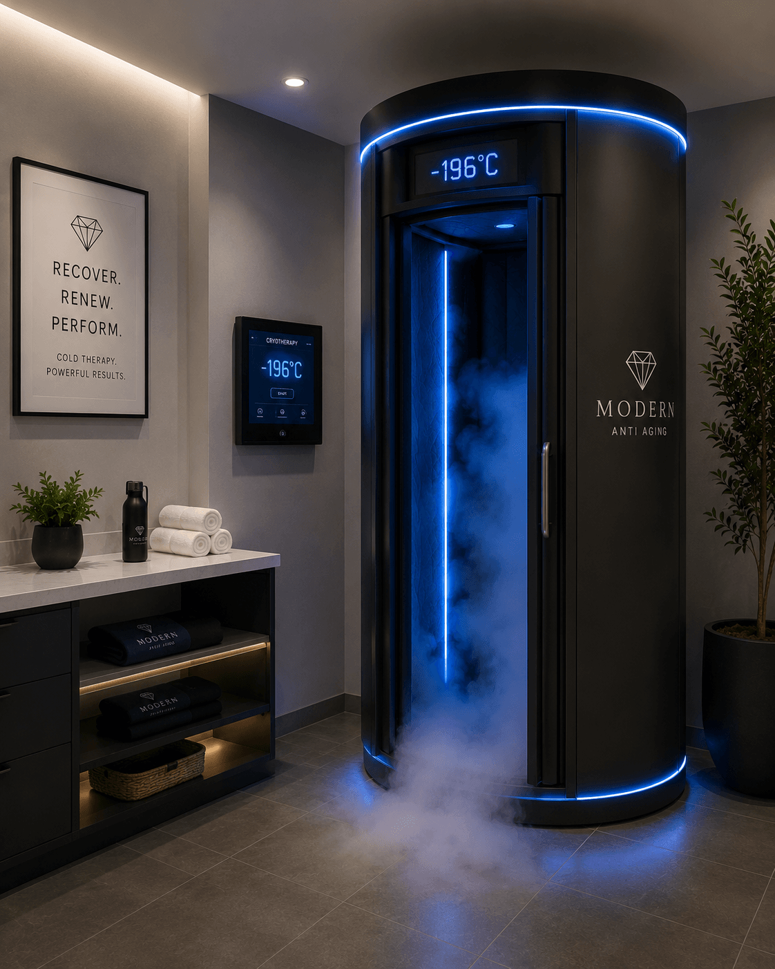 Whole-body cryotherapy chamber in a clinical recovery suite