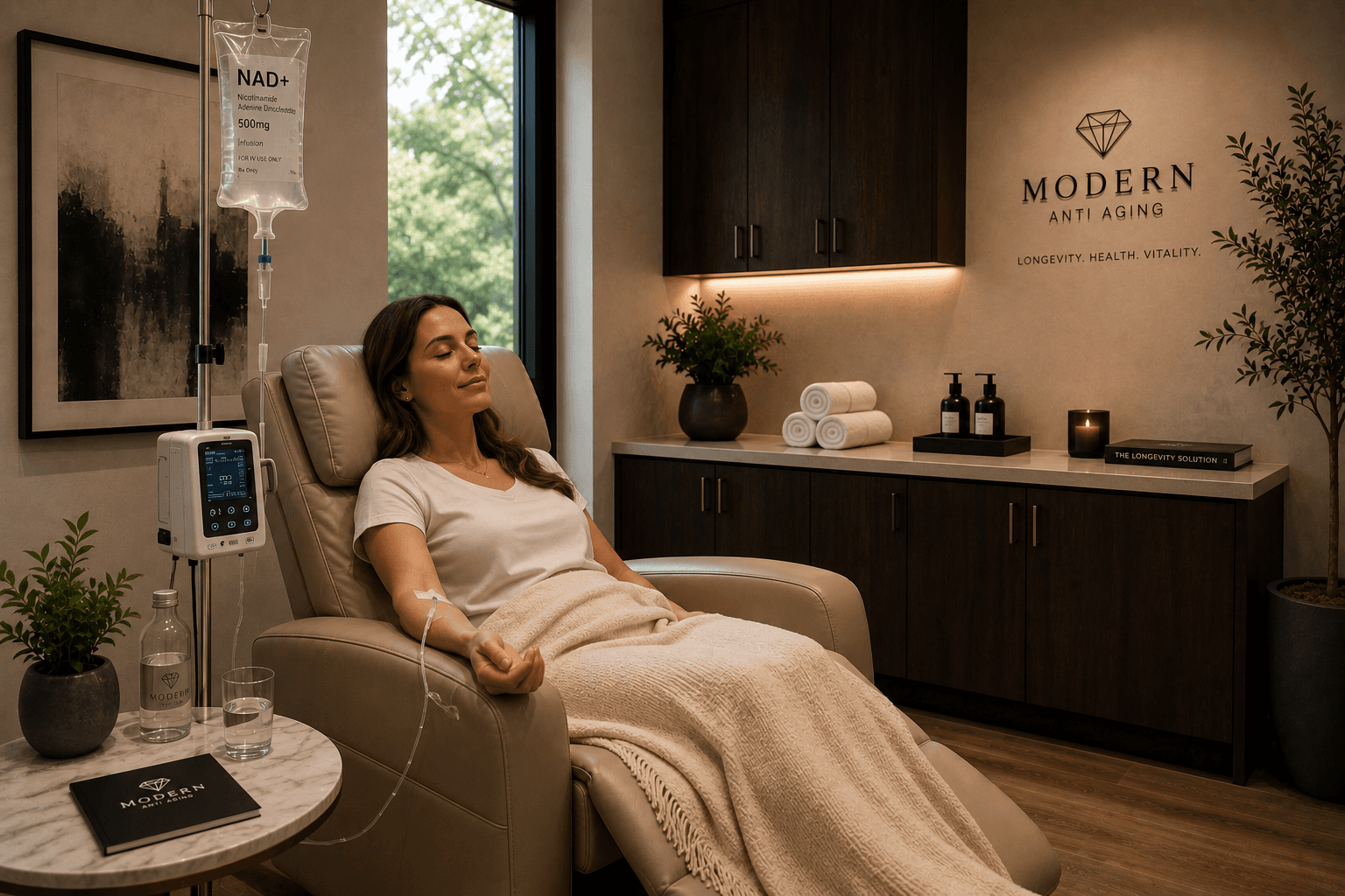 NAD+ infusion therapy in a private treatment suite